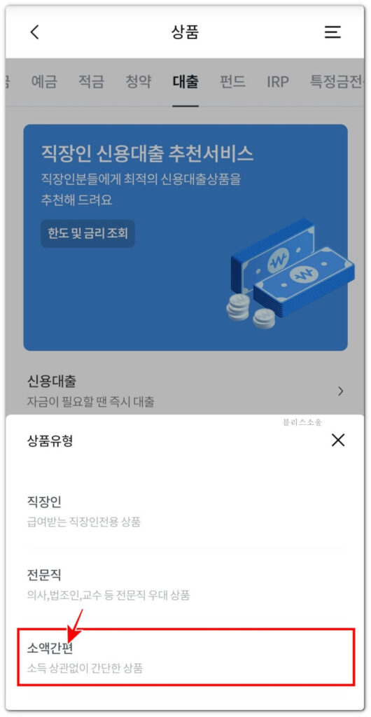 소액간편 유형 선택하기