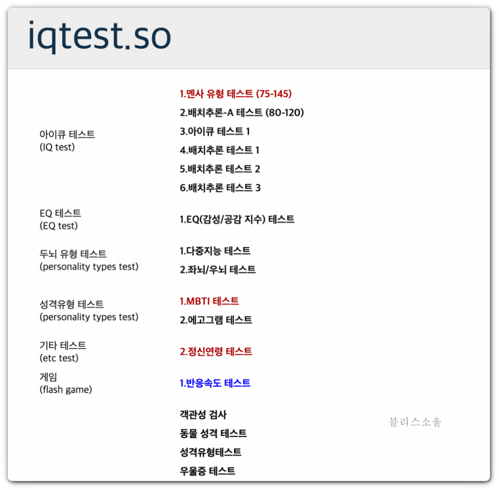 멘사 유형 테스트 가능