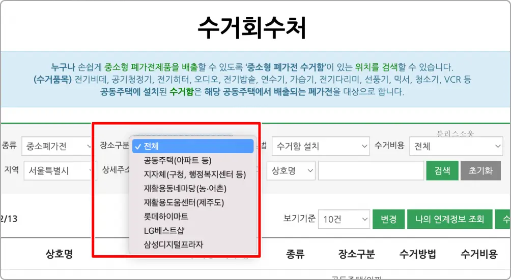 장소별로 보는 것도 가능