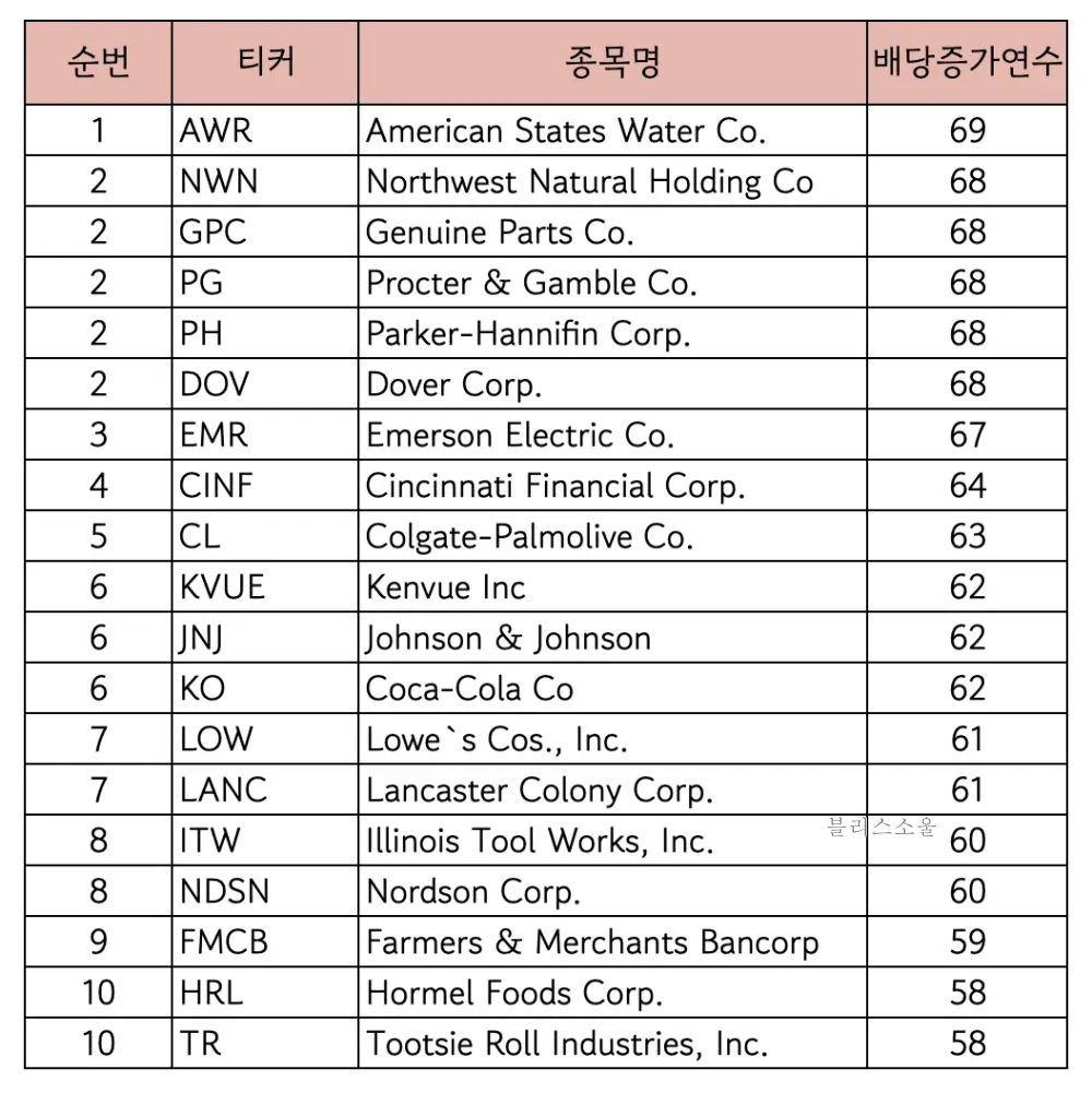 배당증가연수 순위