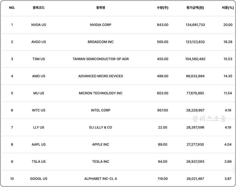 ACE 미국주식베스트셀러 보유종목