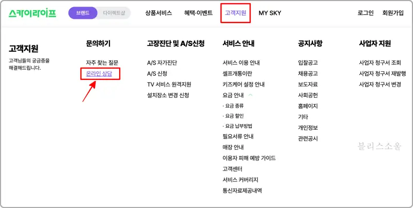 스카이라이프 고객센터 인터넷 상담